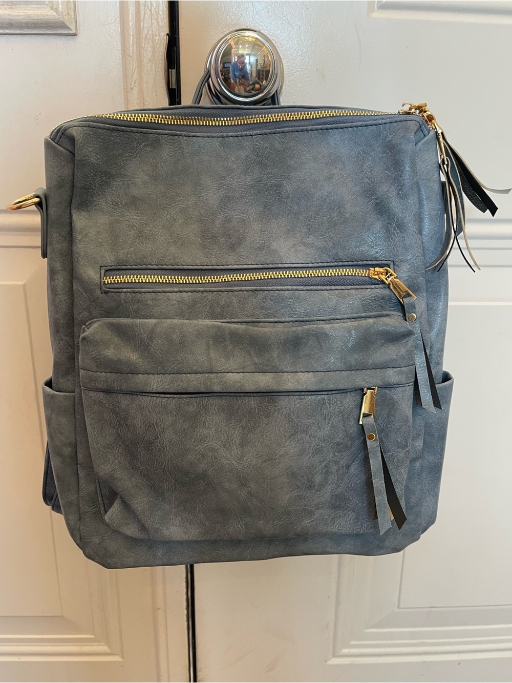 BLUE Faux-Leather‎ Women's Backpack with Gold Hardware